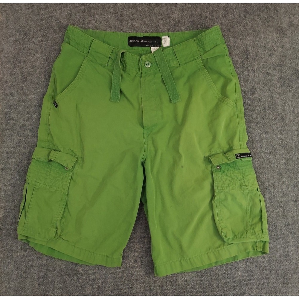 Vtg Roca Wear Shorts 34‎ Green Cargo Rave Skater Drawstring Hip Hop Baggy Long